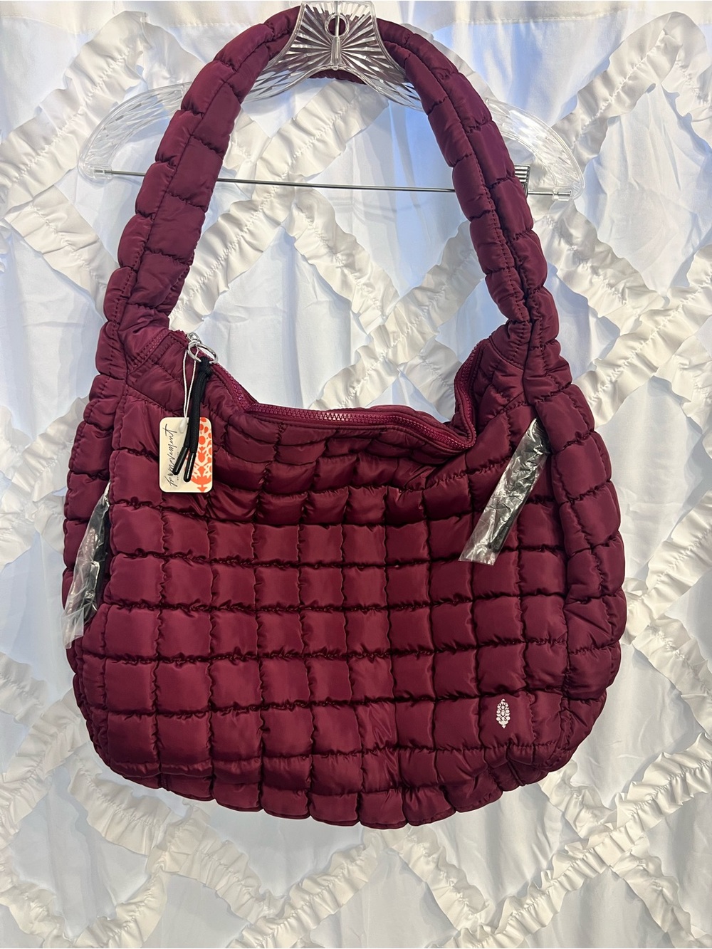 FP Movement by Free People Quilted Carryall Shoulder Bag in Mulberry/Wine NWT